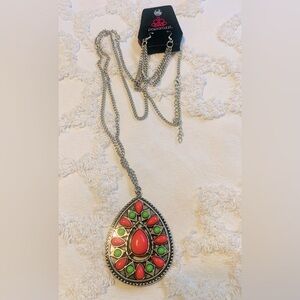 Paparazzi long chain necklace and earrings